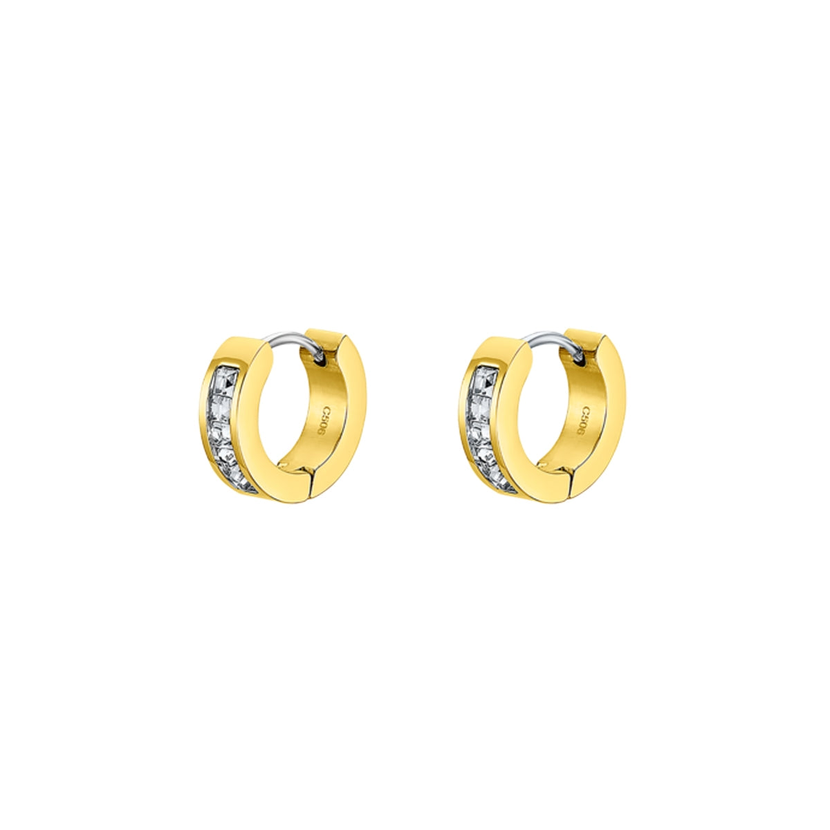 LOTUS JEWELS JEWELRY Mod. LS2437-4/2 gold hoop earrings with embedded crystals.