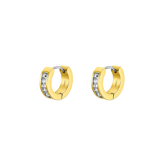 Alt Tag: Gold hoop earrings by LOTUS JEWELS JEWELRY Mod. LS2437-4/2 featuring sparkling gemstones.