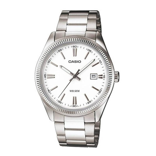 CASIO COLLECTION Mod. LADY DATE - WHITE wristwatch, 5 ATM water resistance, 30mm metal case, quartz movement, mineral dial with date function.