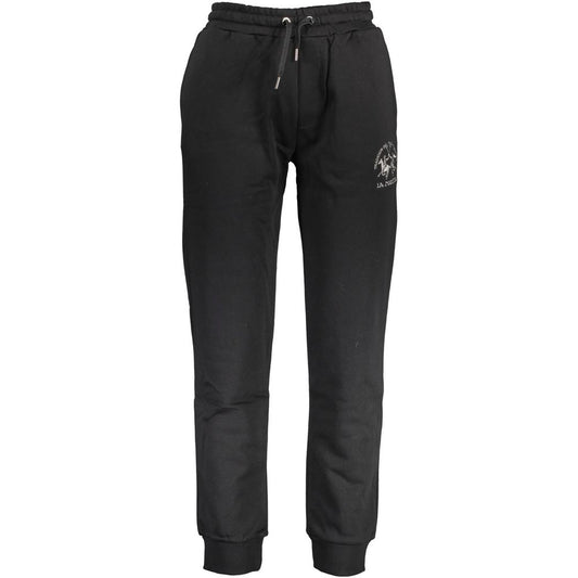 La Martina Black Cotton Pant, sports trousers with elastic waist, elastic ankle, embroidery logo, 2 pockets, 1 back pocket