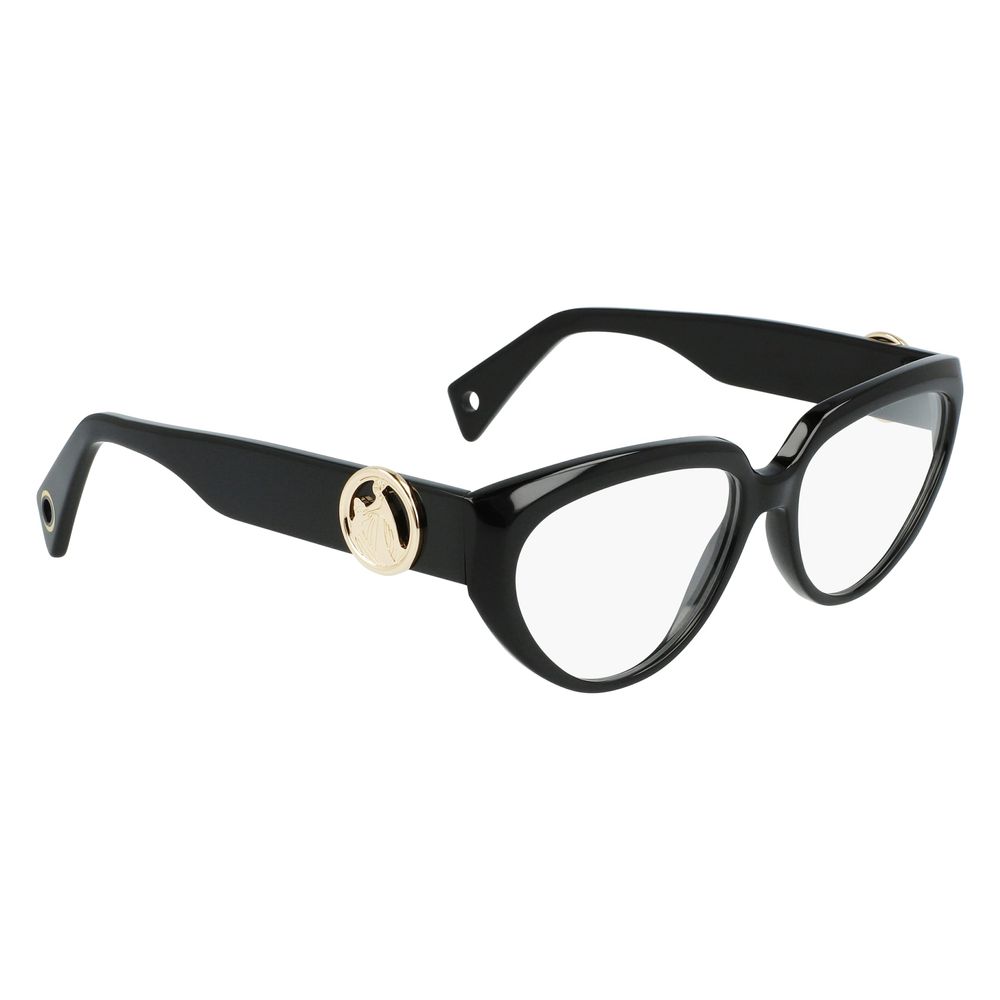 Lanvin Black Acetate Frames, women's LNV2600-1 glasses, cat-eye style with gold accents, size 55/15/140 mm.