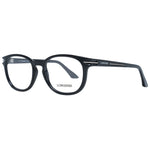 Longines Black Unisex Glasses Frame with full-rim black design, plastic material, round style, and branded case included.