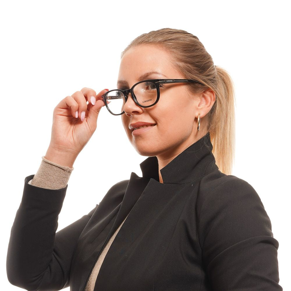 Longines Black Unisex Glasses Frame worn by person, black full-rim stylish eyewear