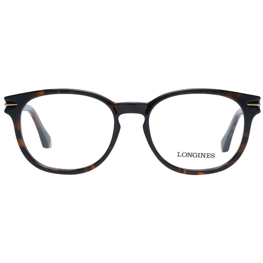 Longines Brown Unisex Glasses Frame with full-rim plastic design and demo lenses, size 52-17-145, includes branded case.