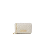 Love Moschino Beige Polyethylene Handbag with quilted design and golden chain, elegant for any occasion, versatile shoulder or crossbody wear.