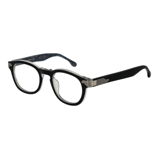 Lozza Black Unisex Glasses Frame, full-rim round metal design, size 48-21-140, with demo plastic lenses, branded case included.