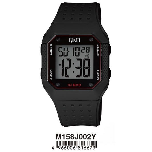 Q&Q Mod. GENT DIGITAL MULTIFUNCTION unisex wristwatch, black plastic case, 10 ATM water resistant, quartz movement, official packaging.