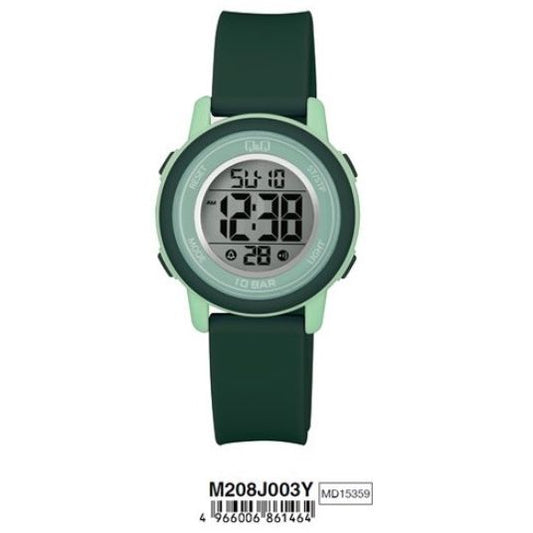Q&Q Mod. DIGITAL DAY DATA 24H wristwatch, 10 ATM water resistant, 34mm plastic case, silicone strap, mineral dial, quartz movement, unisex design.