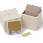 Official box packaging for MICHAEL KORS Mod. LENNOX wristwatch with gold accents and tags.
