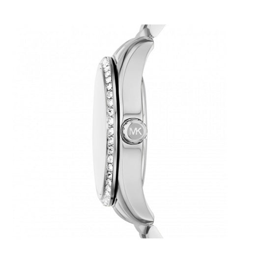 Side view of MICHAEL KORS Mod. LEXINGTON wristwatch with stainless steel case and crystal embellishments.
