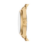 Side view of MICHAEL KORS Mod. LENNOX wristwatch with gold stainless steel case and strap.