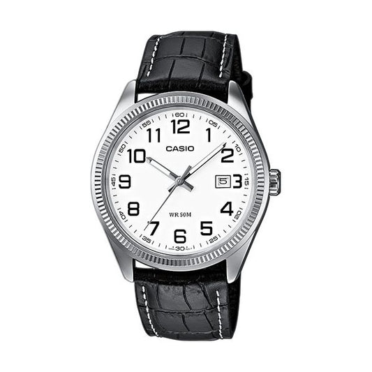 CASIO COLLECTION Mod. DATE. LEATHER - WHITE. NUMBERS MTP-1302PL-7BVEF