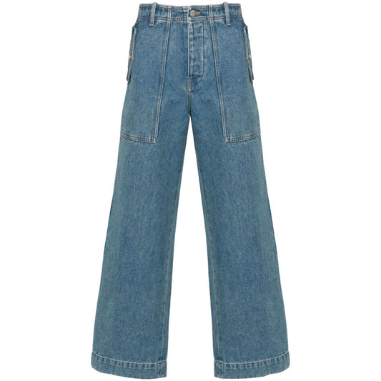 Maison Kitsuné MAISON KITSUNE' Jeans Clear Blue with wide legs and faux pocket detail