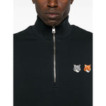 Maison Kitsuné MAISON KITSUNE' Sweaters Grey with half front zip, long sleeves, and signature Double Bold Fox Head on anthracite cotton.