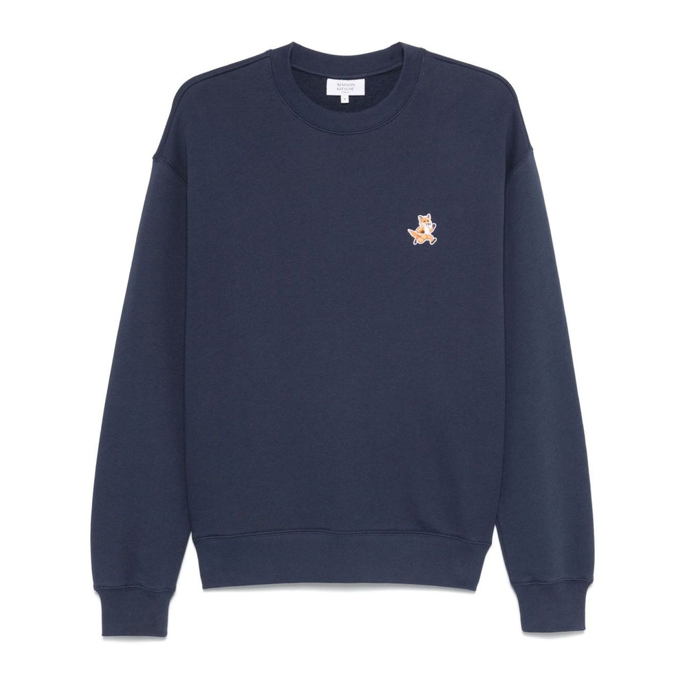 Maison Kitsuné Maison Kitsune fox-motif cotton sweatshirt, navy blue with signature embroidered fox and ribbed cuffs and hem.