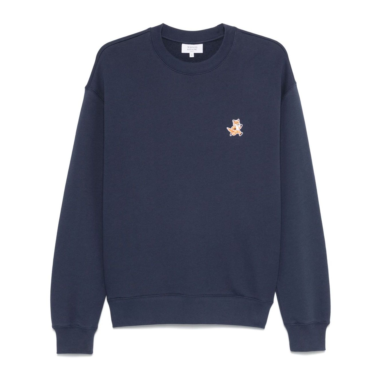 Maison Kitsuné Maison Kitsune fox-motif cotton sweatshirt, navy blue with signature embroidered fox and ribbed cuffs and hem.