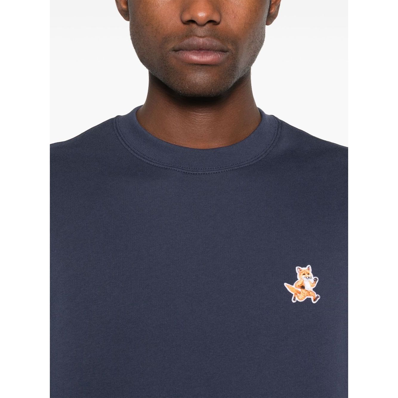 Maison Kitsuné Maison Kitsune fox-motif cotton sweatshirt in navy blue with ribbed cuffs and hem, featuring signature fox motif.