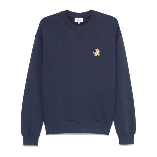 Maison Kitsuné Maison Kitsune fox-motif cotton sweatshirt, navy blue with signature embroidered fox and ribbed cuffs and hem.