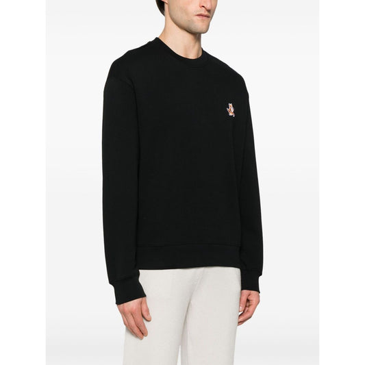 Maison Kitsuné Maison Kitsune speedy fox patch comfort sweatshirt in black, ribbed cuffs and hem, French terry lining, modeled in size M.