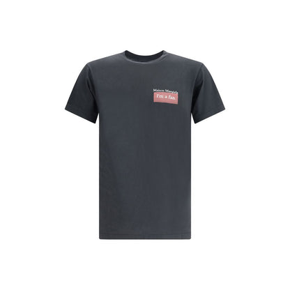Margiela Black Cotton T-Shirt with logo print, featuring a ribbed crew neck for comfortable fit, expressing minimalist style.
