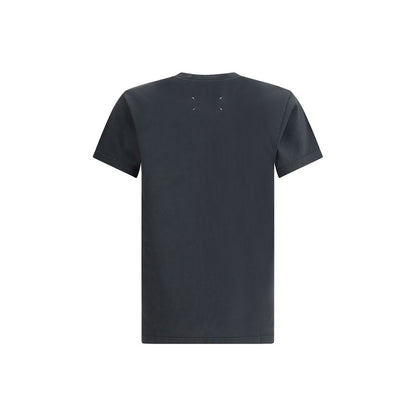 Margiela Black Cotton T-Shirt with a minimalist design and ribbed crew neck, featuring the brand's understated logo on the back view.