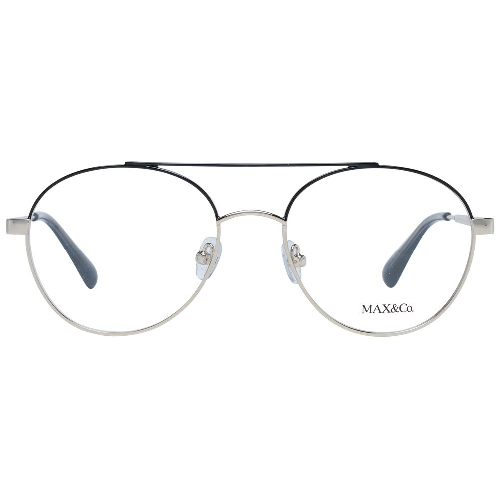Alt Tag: Max & Co Gold Women Glasses Frame, full-rim metal round style with demo lenses, includes branded case.