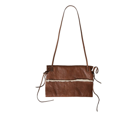 Miu Miu Brown Leather Fur Inner Lining Neck Strap WinterFleece Handwarmer
