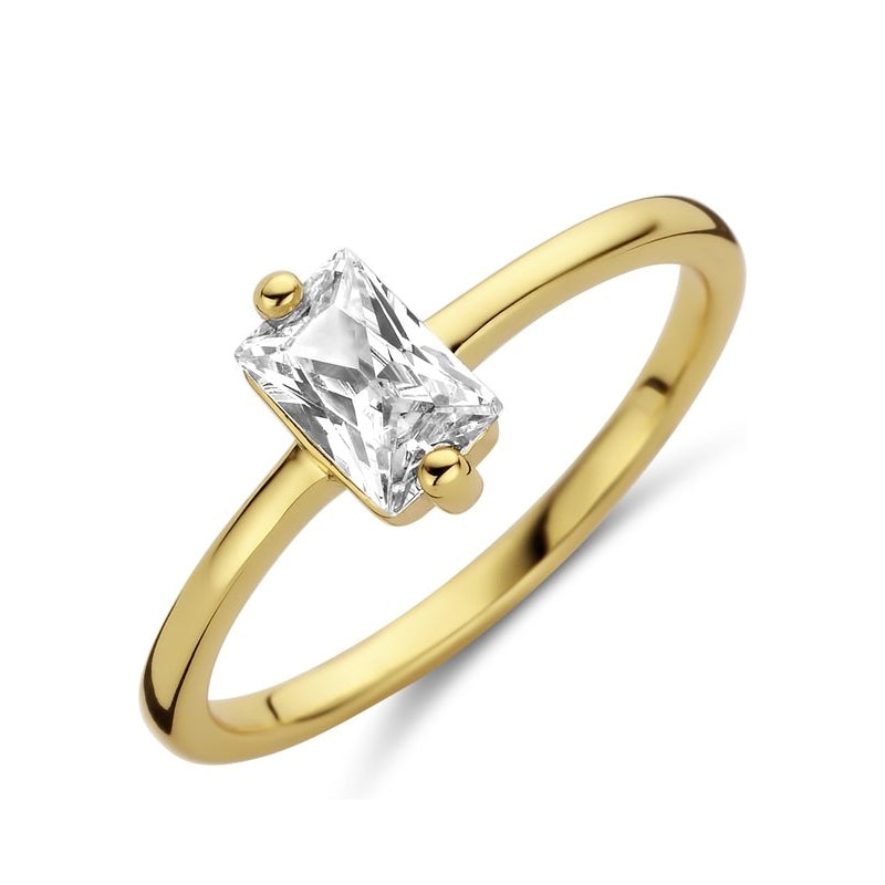 NEW BLING Mod. 9NB-0604-54 elegant gold ring with clear gemstone, modern jewelry design.