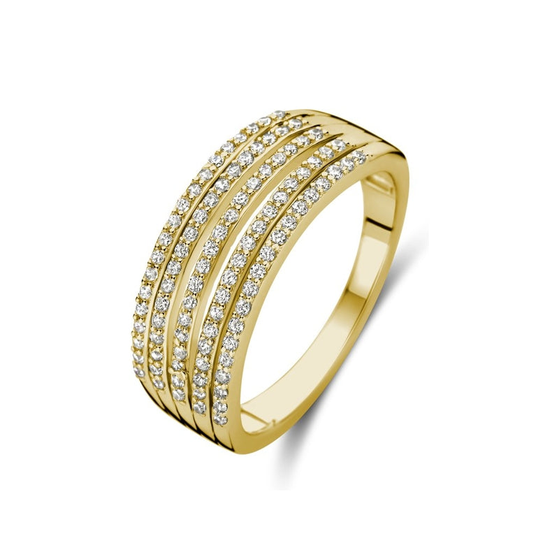NEW BLING Mod. 9NB-1431-54 gold ring with sparkling diamonds in multiple rows, luxury jewelry piece.
