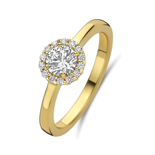 NEW BLING Mod. 9NB-1538-56 gold ring with diamond halo setting. Elegant jewelry piece from New Bling collection.