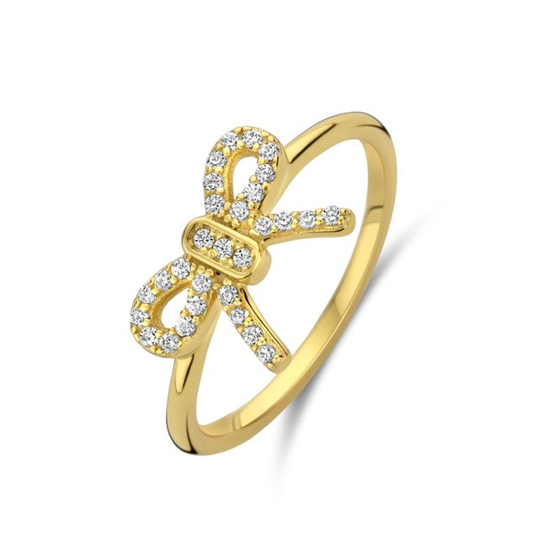 Luxury gold ring with diamond-studded bow design, NEW BLING Mod. 9NB-1553-58, showcasing elegant craftsmanship.