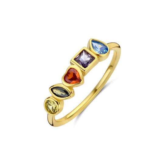 NEW BLING Mod. 9NB-1572-58 vibrant gemstone gold ring with multicolored stones