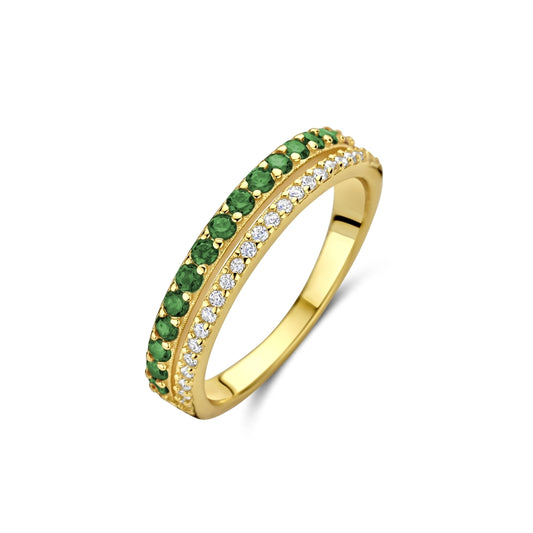 NEW BLING Mod. 9NB-1580-56 gold ring with green and white stones