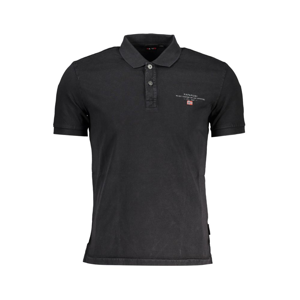 Napapijri Black Cotton Men Polo Shirt with short sleeves and embroidery, front view