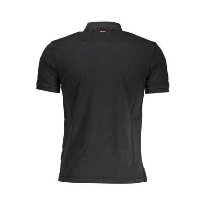 Back view of Napapijri Black Cotton Men Polo Shirt with short sleeves and a sleek design.