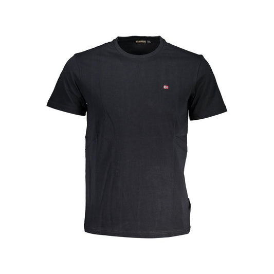 Napapijri Black Cotton Men T-Shirt with short sleeves and crew neck, featuring stylish embroidery logo, crafted from premium cotton for comfort.