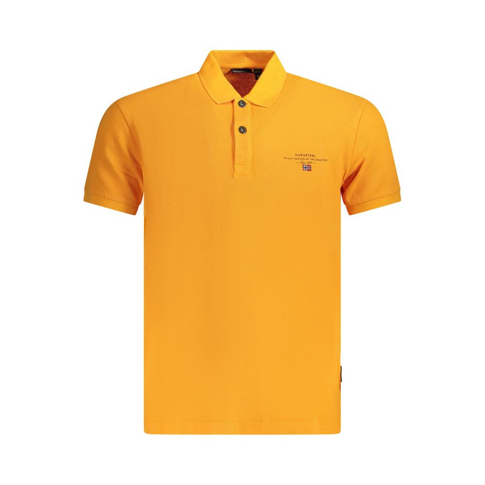 Napapijri Orange Cotton Men Polo Shirt with short sleeves and stylish design for casual outings and gatherings.