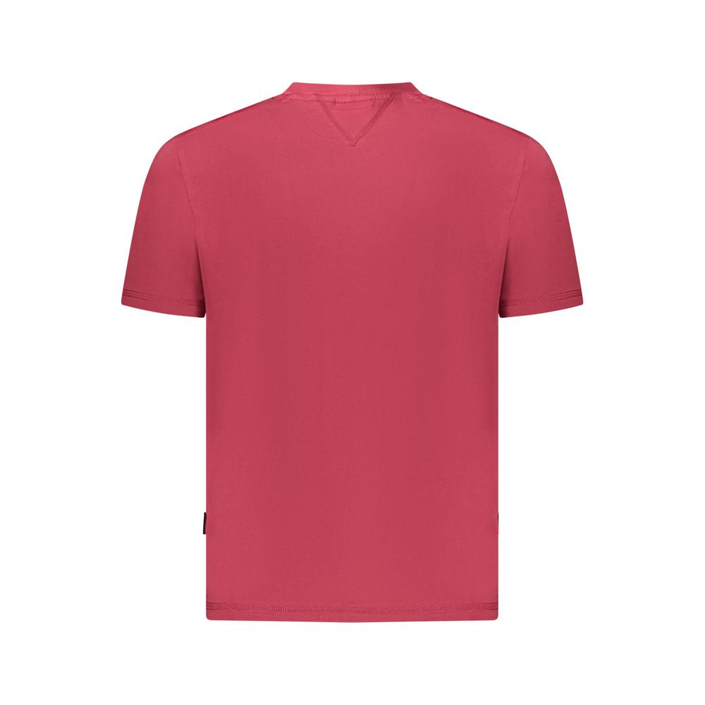 Back view of Napapijri Red Cotton Men T-Shirt showcasing organic cotton fabric.