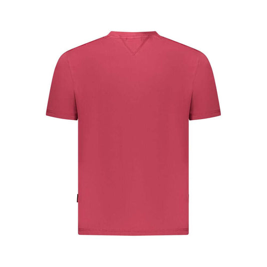 Back view of Napapijri Red Cotton Men T-Shirt showcasing organic cotton fabric.