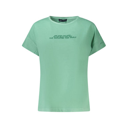 North Sails Green Cotton Women T-Shirt with embossed logo and wide neck design, short sleeve, comfortable and durable fabric.