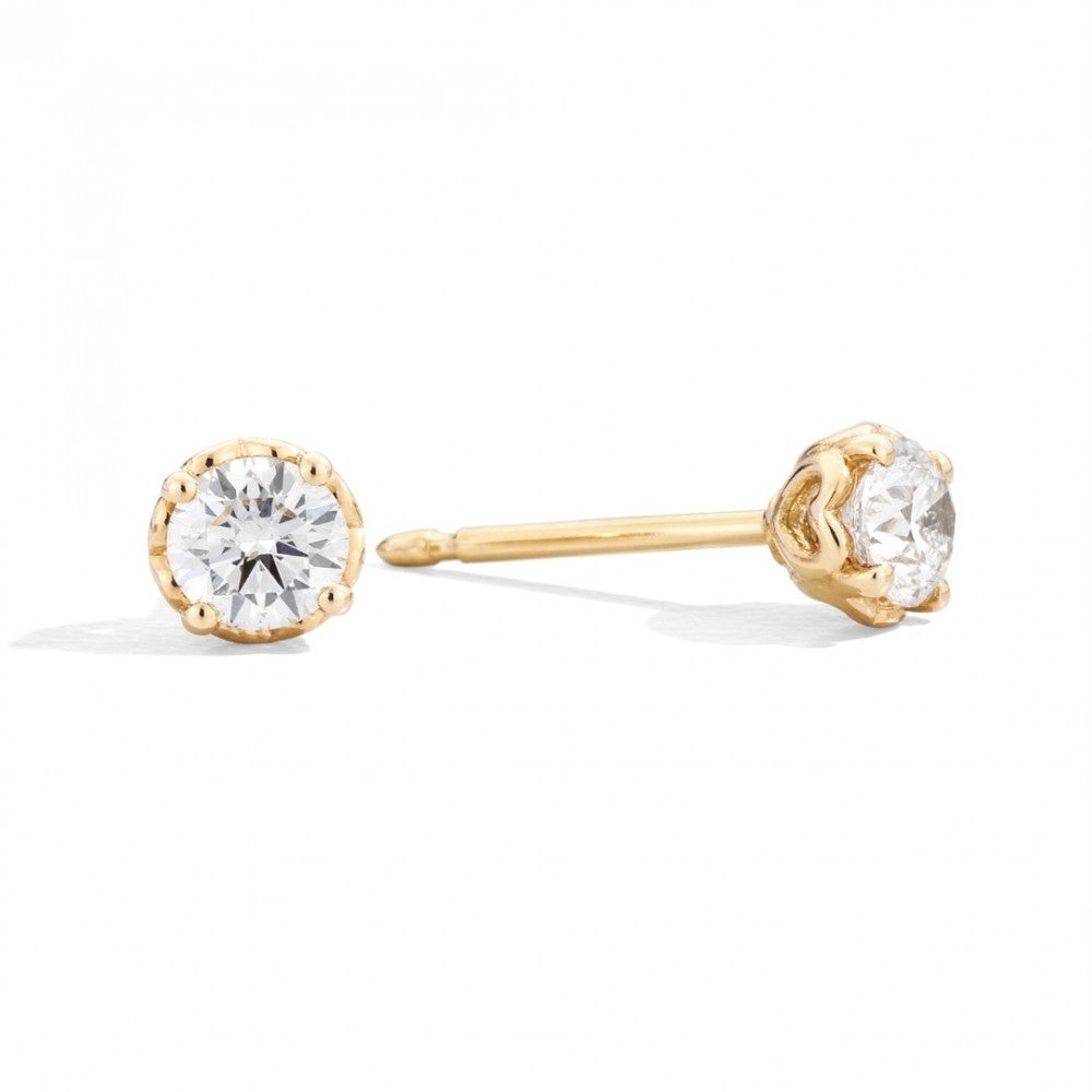 ORECCHINI RECARLO MOD. E01PX001_G051 gold and diamond stud earrings, side and front view on white background