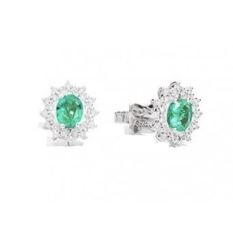ORECCHINI RECARLO MOD. E77CC001_SM, green gemstone earrings with diamond accents, elegant jewelry design in white gold