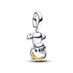 PANDORA Mod. 763343C01 silver and gold charm, featuring an adorable monkey holding a banana, made of Silver 925°