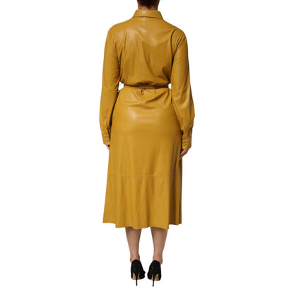 PINKO Polyester Belted Shirt Midi Long Sleeve Yellow Mustard