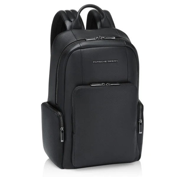 Sleek black backpack - PORSCHE PELLETTERIA MOD. OLE01613-001 - luxury design with multiple compartments.