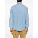 Back view of PS By Paul Smith Shirts Clear Blue denim long sleeve with classic collar and striped cotton.