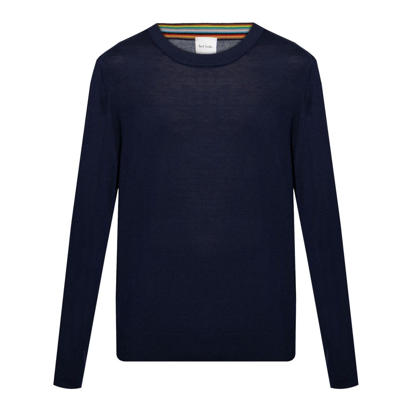 Paul Smith Sweaters Blue - navy blue wool crewneck sweater with long sleeves and ribbed trim.