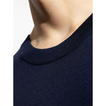 Close-up of navy blue wool crewneck detailing on Paul Smith Sweaters Blue.