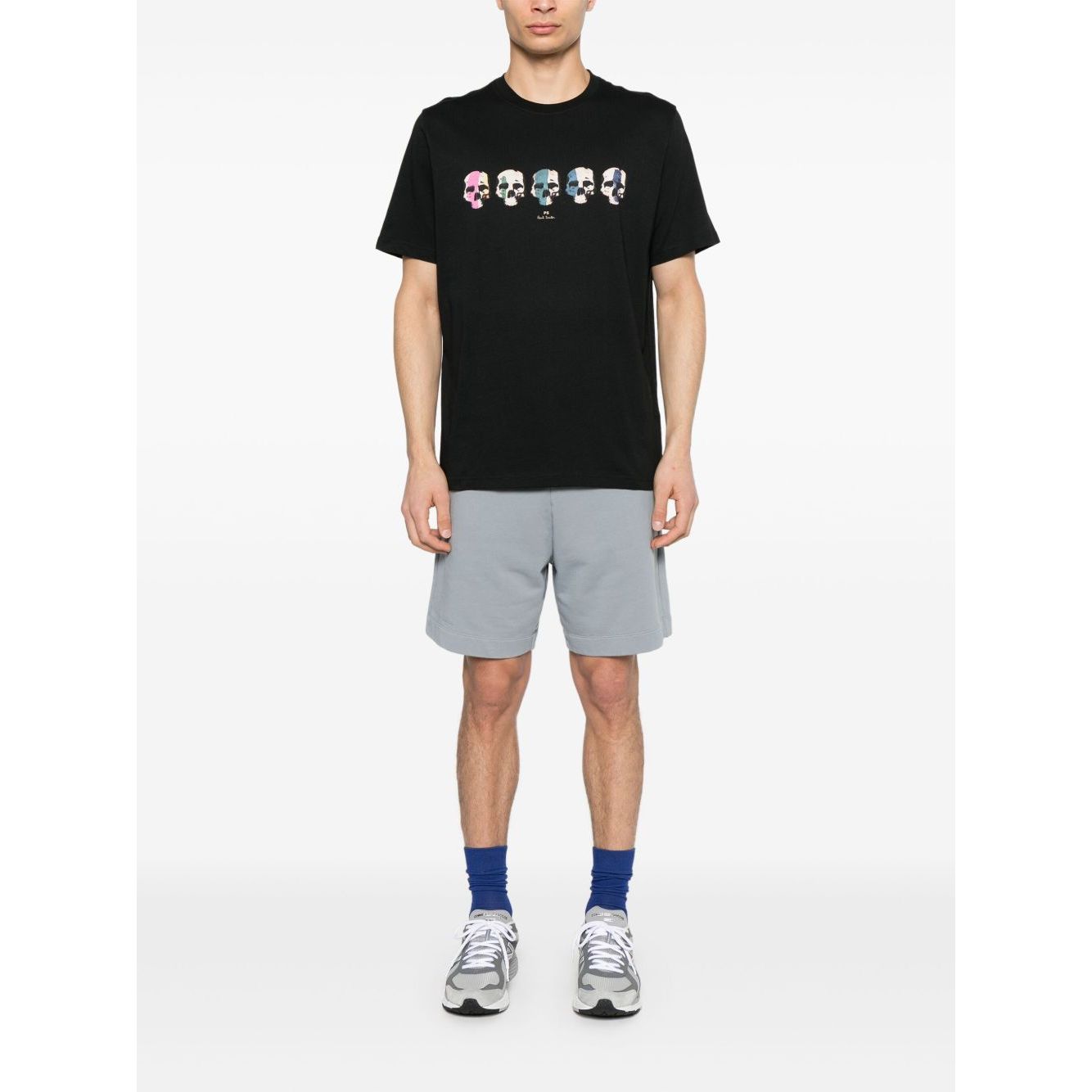 Paul Smith T-shirts and Polos Black multi skull cotton crew neck t-shirt with short sleeves, true to size, worn by model