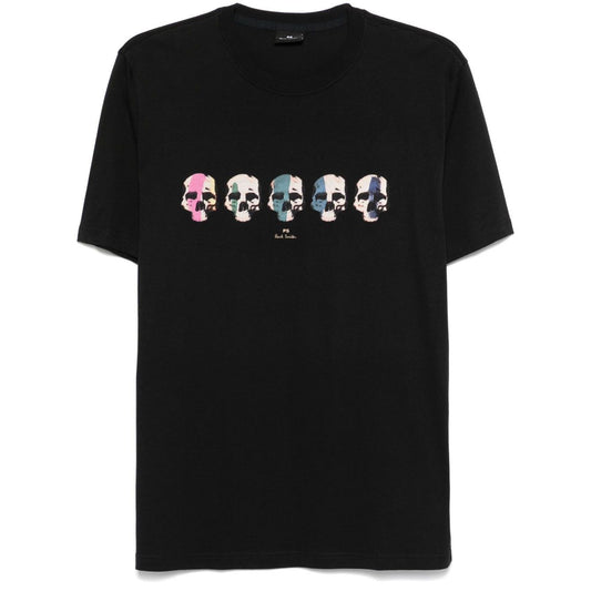 Paul Smith T-shirts and Polos Black crew neck with multi skull print, short sleeves, cotton fabric. Shop this stylish black tee for a chic look.